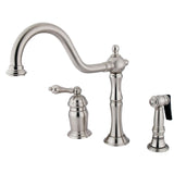 Heritage Single-Handle 3-Hole Deck Mount Widespread Kitchen Faucet with Brass Sprayer