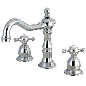 Heritage Two-Handle 3-Hole Deck Mount Widespread Bathroom Faucet with Brass Pop-Up