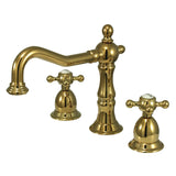 Heritage Two-Handle 3-Hole Deck Mount Widespread Bathroom Faucet with Brass Pop-Up