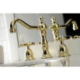 Hamilton Two-Handle 3-Hole Deck Mount Widespread Bathroom Faucet with Brass Pop-Up