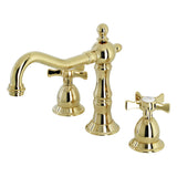 Hamilton Two-Handle 3-Hole Deck Mount Widespread Bathroom Faucet with Brass Pop-Up