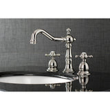 Heritage Two-Handle 3-Hole Deck Mount Widespread Bathroom Faucet with Brass Pop-Up