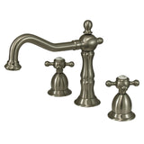 Heritage Two-Handle 3-Hole Deck Mount Widespread Bathroom Faucet with Brass Pop-Up