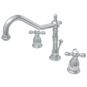 Heritage Two-Handle 3-Hole Deck Mount Widespread Bathroom Faucet with Brass Pop-Up