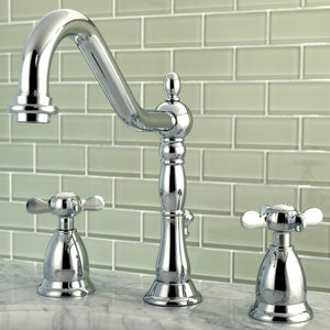 Essex Two-Handle 3-Hole Deck Mount Widespread Bathroom Faucet with Brass Pop-Up