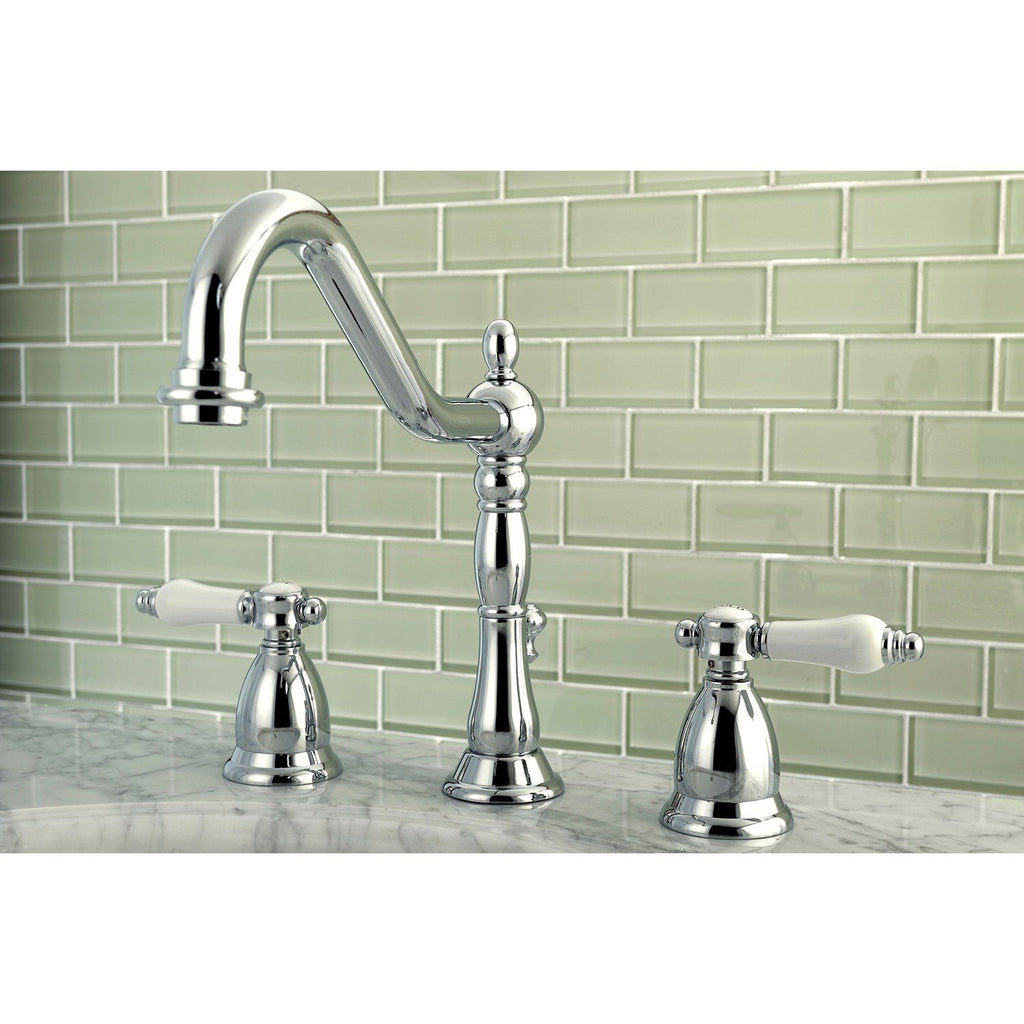 Bel-Air Two-Handle 3-Hole Deck Mount Widespread Bathroom Faucet with Brass Pop-Up