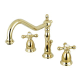 Heritage Two-Handle 3-Hole Deck Mount Widespread Bathroom Faucet with Brass Pop-Up