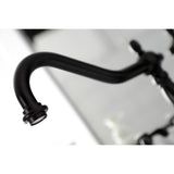 French Country Two-Handle 3-Hole Deck Mount Widespread Bathroom Faucet with Brass Pop-Up Drain