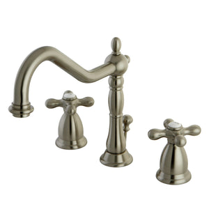 Heritage Two-Handle 3-Hole Deck Mount Widespread Bathroom Faucet with Brass Pop-Up