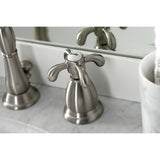French Country Two-Handle 3-Hole Deck Mount Widespread Bathroom Faucet with Brass Pop-Up Drain
