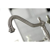 French Country Two-Handle 3-Hole Deck Mount Widespread Bathroom Faucet with Brass Pop-Up Drain