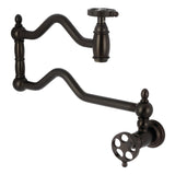 Wendell Two-Handle 1-Hole Wall Mount Pot Filler with Knurled Handle