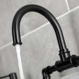 Belknap Two-Handle 2-Hole Deck Mount Bridge Bathroom Faucet with Push Pop-Up Drain
