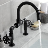 Belknap Two-Handle 2-Hole Deck Mount Bridge Bathroom Faucet with Push Pop-Up Drain