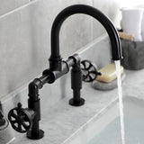 Belknap Two-Handle 2-Hole Deck Mount Bridge Bathroom Faucet with Pop-Up Drain