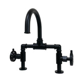 Belknap Two-Handle 2-Hole Deck Mount Bridge Bathroom Faucet with Push Pop-Up Drain