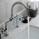 Belknap Two-Handle 2-Hole Deck Mount Bridge Bathroom Faucet with Push Pop-Up Drain
