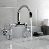 Belknap Two-Handle 2-Hole Deck Mount Bridge Bathroom Faucet with Push Pop-Up Drain