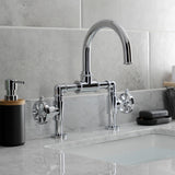 Belknap Two-Handle 2-Hole Deck Mount Bridge Bathroom Faucet with Push Pop-Up Drain