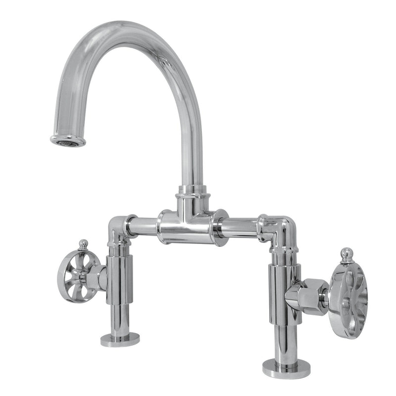Belknap Two-Handle 2-Hole Deck Mount Bridge Bathroom Faucet with Push Pop-Up Drain