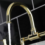 Belknap Two-Handle 2-Hole Deck Mount Bridge Bathroom Faucet with Push Pop-Up Drain