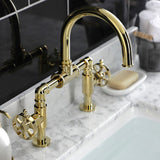 Belknap Two-Handle 2-Hole Deck Mount Bridge Bathroom Faucet with Push Pop-Up Drain