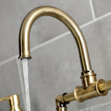 Belknap Two-Handle 2-Hole Deck Mount Bridge Bathroom Faucet with Push Pop-Up Drain