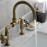 Belknap Two-Handle 2-Hole Deck Mount Bridge Bathroom Faucet with Push Pop-Up Drain