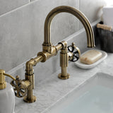 Belknap Two-Handle 2-Hole Deck Mount Bridge Bathroom Faucet with Push Pop-Up Drain