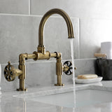 Belknap Two-Handle 2-Hole Deck Mount Bridge Bathroom Faucet with Push Pop-Up Drain