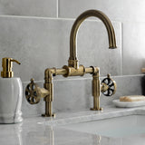 Belknap Two-Handle 2-Hole Deck Mount Bridge Bathroom Faucet with Push Pop-Up Drain
