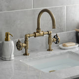Belknap Two-Handle 2-Hole Deck Mount Bridge Bathroom Faucet with Push Pop-Up Drain