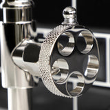 Webb Two-Handle 2-Hole Deck Mount Bridge Bathroom Faucet with Knurled Handle and Push Pop-Up Drain