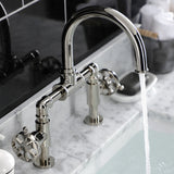 Belknap Two-Handle 2-Hole Deck Mount Bridge Bathroom Faucet with Push Pop-Up Drain