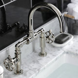 Belknap Two-Handle 2-Hole Deck Mount Bridge Bathroom Faucet with Push Pop-Up Drain