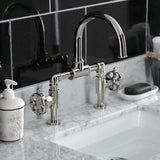Belknap Two-Handle 2-Hole Deck Mount Bridge Bathroom Faucet with Push Pop-Up Drain
