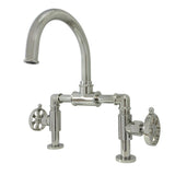 Belknap Two-Handle 2-Hole Deck Mount Bridge Bathroom Faucet with Pop-Up Drain