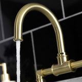 Belknap Two-Handle 2-Hole Deck Mount Bridge Bathroom Faucet with Push Pop-Up Drain