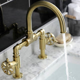 Belknap Two-Handle 2-Hole Deck Mount Bridge Bathroom Faucet with Push Pop-Up Drain