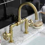 Belknap Two-Handle 2-Hole Deck Mount Bridge Bathroom Faucet with Push Pop-Up Drain
