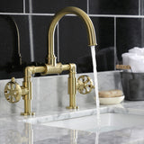 Belknap Two-Handle 2-Hole Deck Mount Bridge Bathroom Faucet with Push Pop-Up Drain