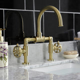 Belknap Two-Handle 2-Hole Deck Mount Bridge Bathroom Faucet with Push Pop-Up Drain