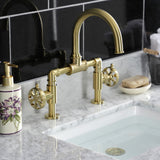 Belknap Two-Handle 2-Hole Deck Mount Bridge Bathroom Faucet with Push Pop-Up Drain