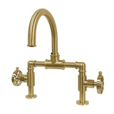 Belknap Two-Handle 2-Hole Deck Mount Bridge Bathroom Faucet with Push Pop-Up Drain