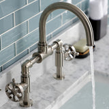 Belknap Two-Handle 2-Hole Deck Mount Bridge Bathroom Faucet with Push Pop-Up Drain