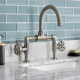 Belknap Two-Handle 2-Hole Deck Mount Bridge Bathroom Faucet with Push Pop-Up Drain