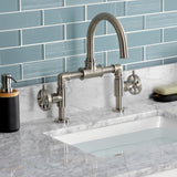 Belknap Two-Handle 2-Hole Deck Mount Bridge Bathroom Faucet with Push Pop-Up Drain
