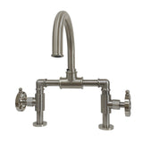 Belknap Two-Handle 2-Hole Deck Mount Bridge Bathroom Faucet with Push Pop-Up Drain