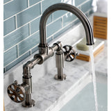 Belknap Two-Handle 2-Hole Deck Mount Bridge Bathroom Faucet with Push Pop-Up Drain