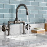 Belknap Two-Handle 2-Hole Deck Mount Bridge Bathroom Faucet with Push Pop-Up Drain